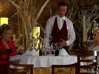 Alexa Bold - charming platinum-blonde romps Her Waiter With Her Clothes On